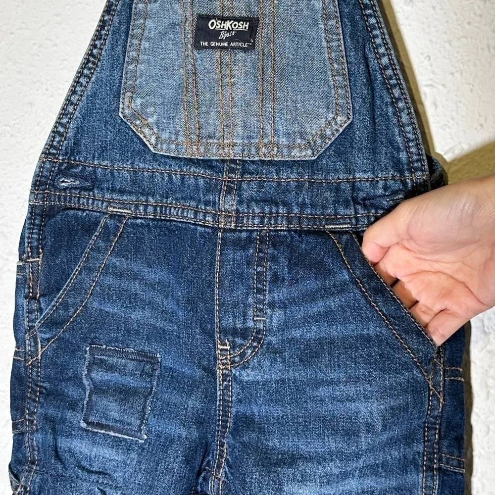 Oshkosh B’gosh Denim Patchwork Flannel Lined Overalls Size 18 Months Baby